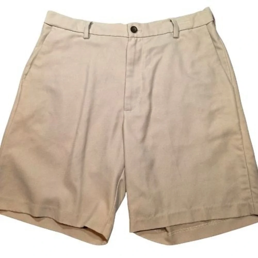 Chaps Mens Tan Khaki Flat Front Golf Shorts Size 34 Preppy Flat Front Casual